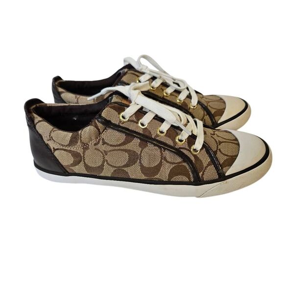 Coach Barrett ll sneakers,  brown/tan monogram signature, fabric. Size 9. - Picture 1 of 8
